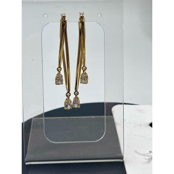 J. Crew Gold Plated Double Hoop Crystal Earrings New - Picture 3 of 13